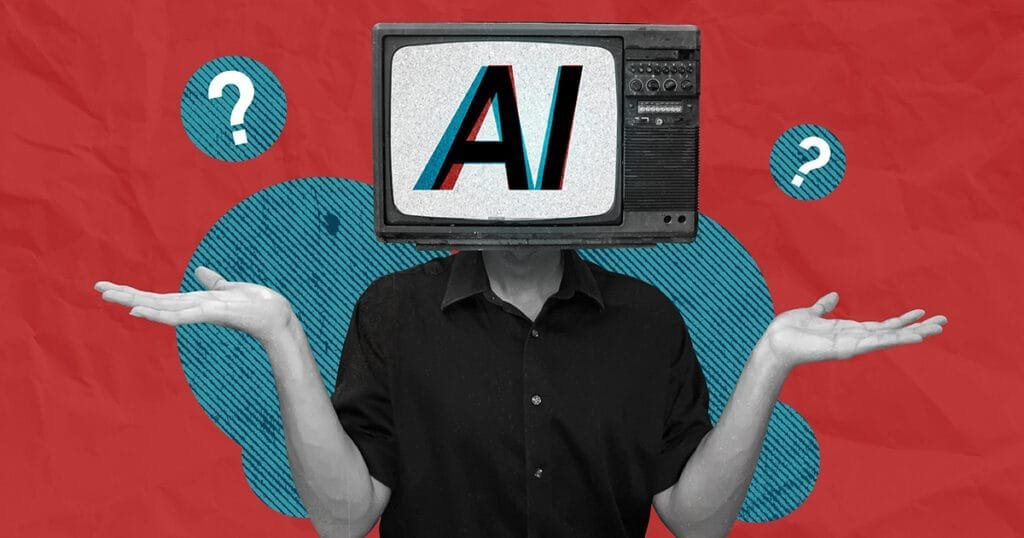 Human with TV Head representing artificial intelligence not able to understand the command given.