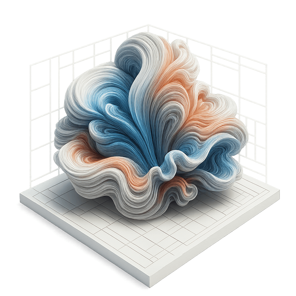 Fluid abstract sculpture in soft blue and orange tones, symbolising creativity and problem-solving by leading AI Consultancy UK firm Insightful AI.