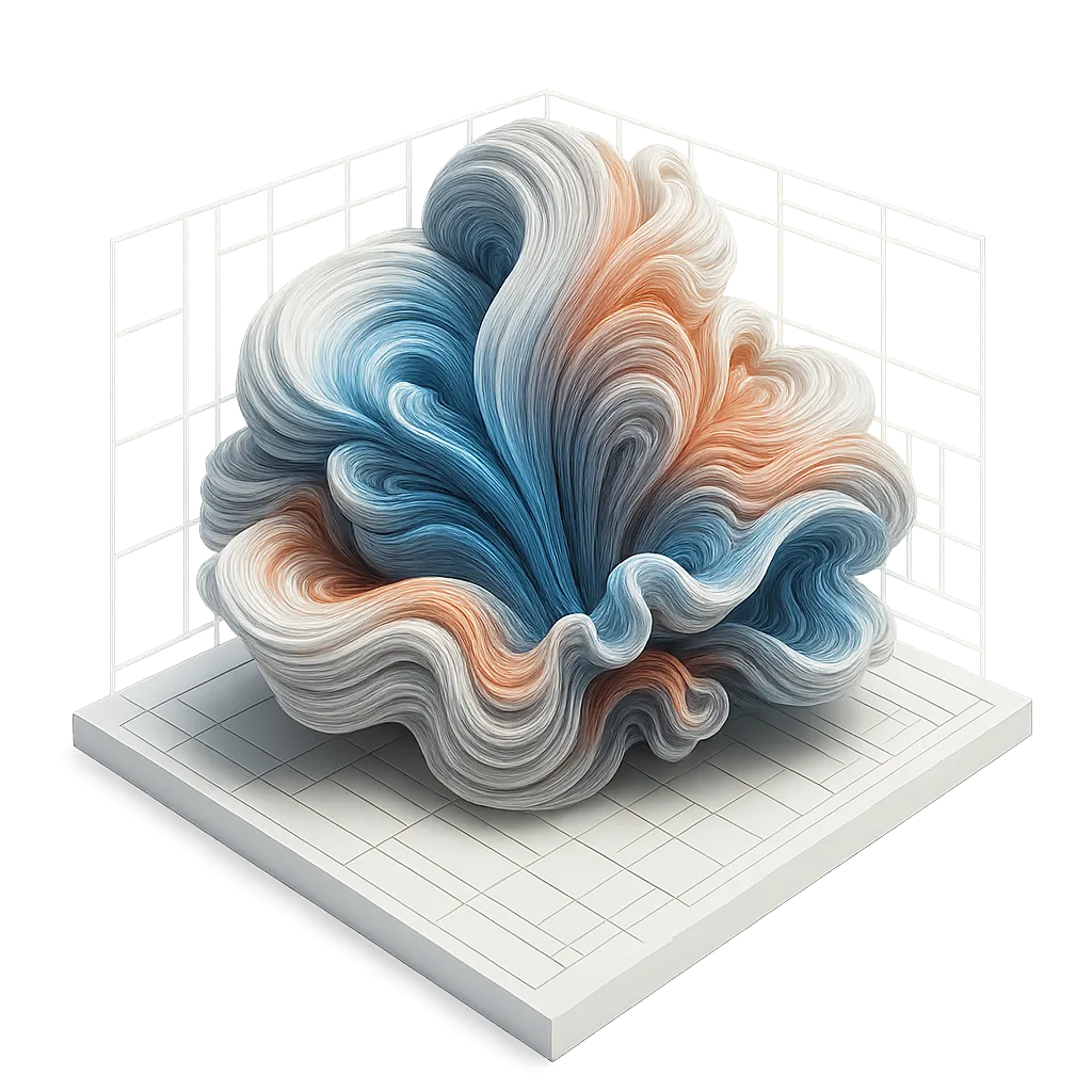 Fluid abstract sculpture in soft blue and orange tones, symbolising creativity and problem-solving by leading AI Consultancy UK firm Insightful AI.