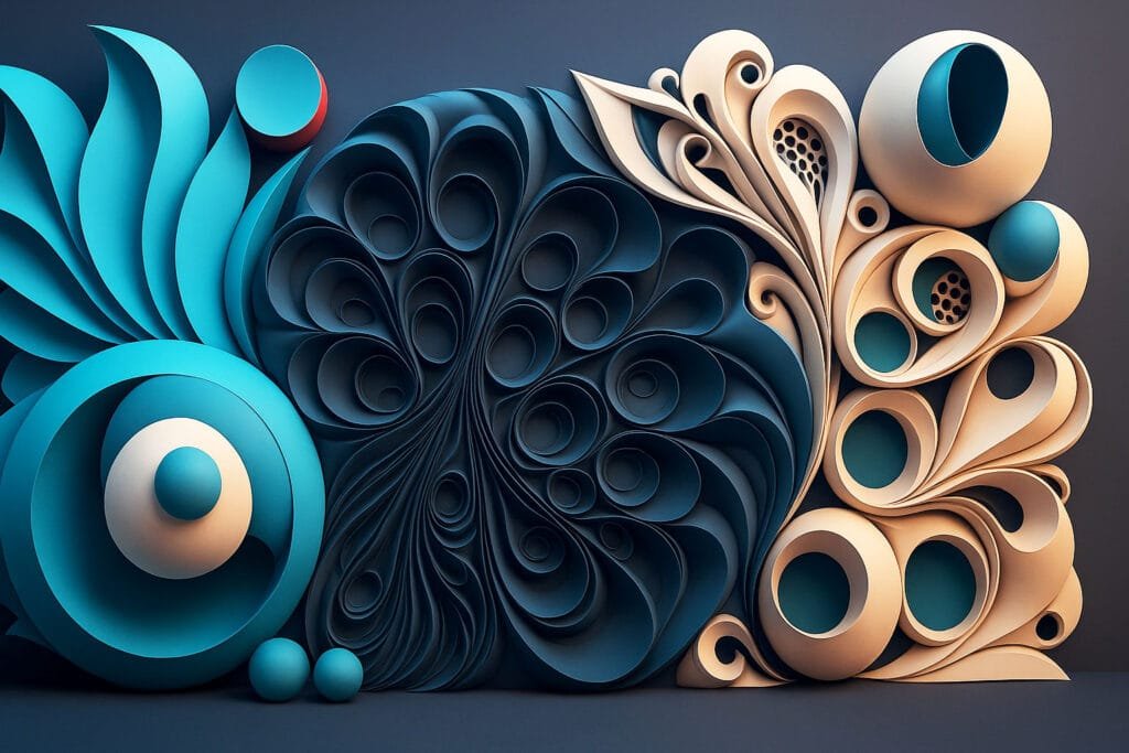 Professional development and learning symbolised by layered paper art forms.