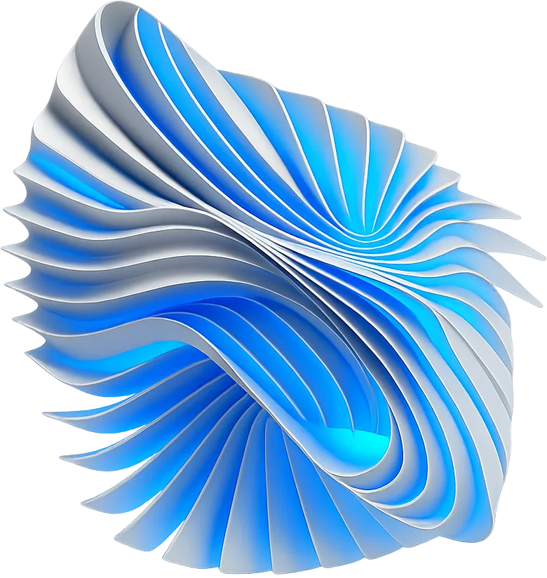 Abstract 3D sculpture with blue and white wave-like layers