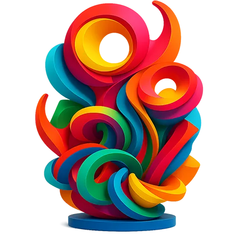Creative 3D sculpture with bold colours and flowing shapes