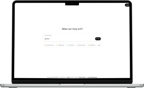 Laptop screen displaying the ChatGPT interface with the prompt “What can I help with?” and a search for “#tasks” selected. User interface for a generative AI implementation.