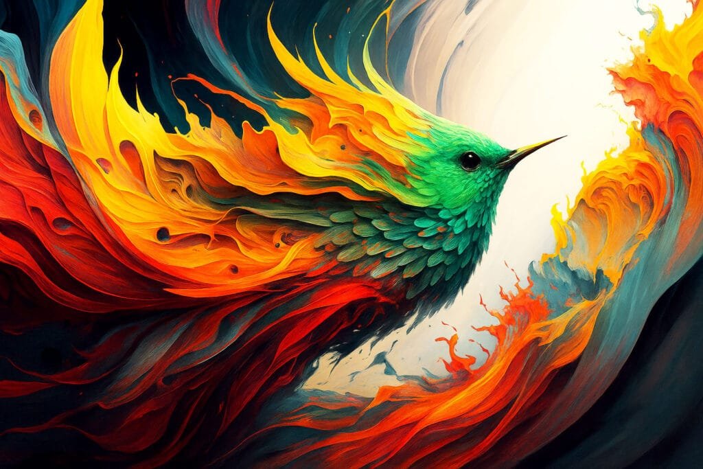 Vibrant abstract bird symbolising creativity and innovation in AI consulting
