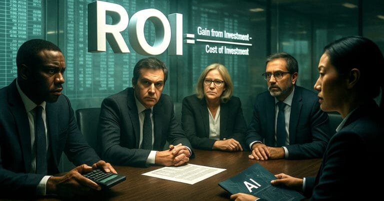 Business meeting showing investment return calculations and financial planning for SME decision makers